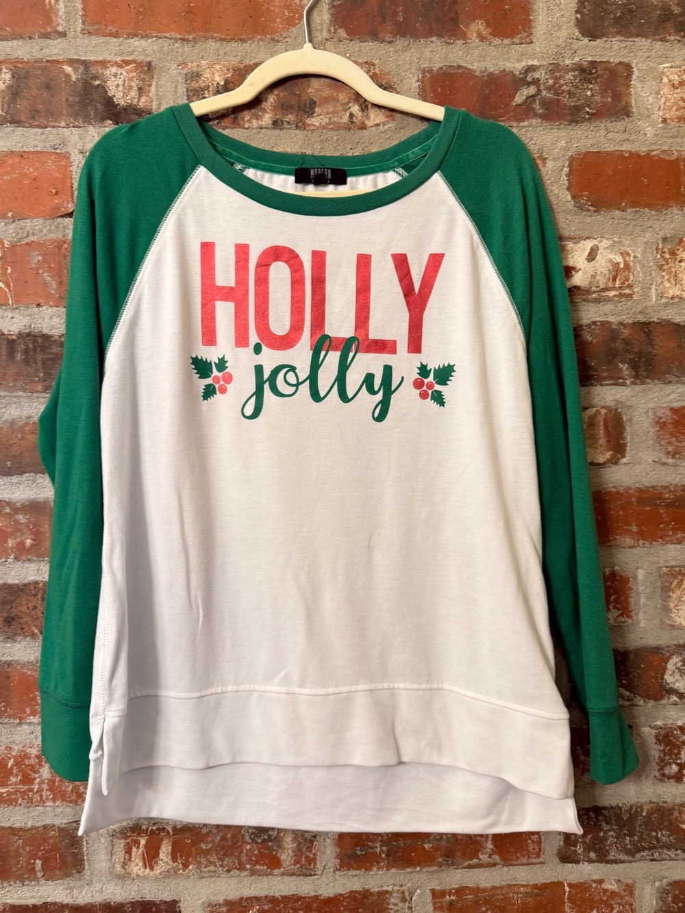 T45 - Holly Jolly Green & White Raglan Holiday Sweatshirt
